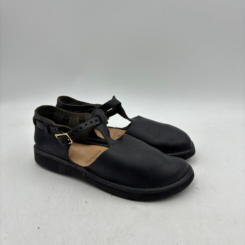 Aurora Shoe Co. T Strap Black Leather Mary Jane Flats Women's 7C